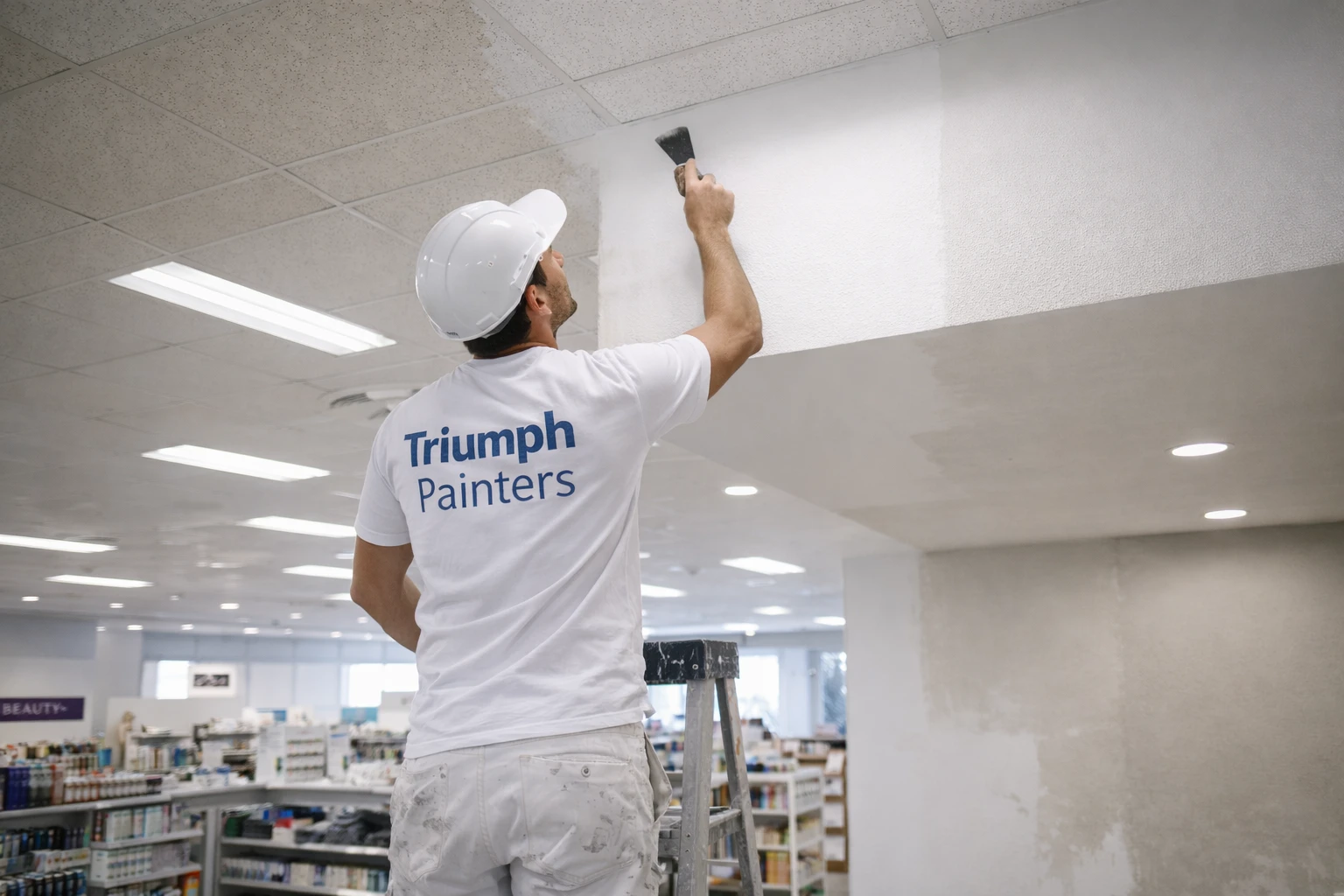 Man painting a commercial building